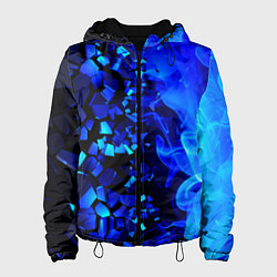Куртка с капюшоном женская Осколки плиток и синий огонь, цвет: 3D-черный