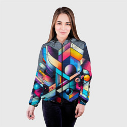 Куртка с капюшоном женская Геометрическое абстрактное граффити - нейросеть, цвет: 3D-черный — фото 2