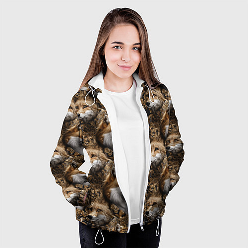 Женская куртка Лакшери паттерн с золотыми лисицами / 3D-Белый – фото 3