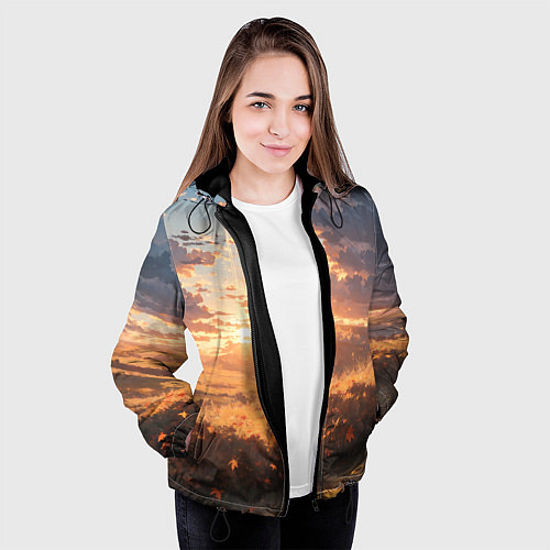 Женская куртка Вечерний закат - аниме / 3D-Черный – фото 3
