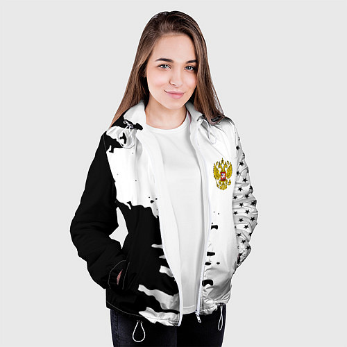 Женская куртка Россия герб звёзды в красках / 3D-Белый – фото 3