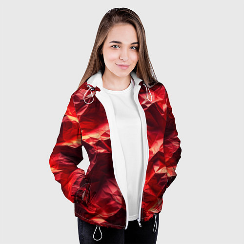 Женская куртка Эффект текстуры мятой красной бумаги / 3D-Белый – фото 3