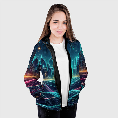 Женская куртка Metropolis - vaporwave neon glow / 3D-Черный – фото 3