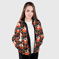 Куртка с капюшоном женская Разноцветный орнамент лисы паттерном, цвет: 3D-черный — фото 2