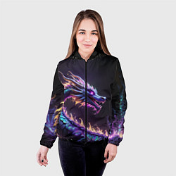 Куртка с капюшоном женская Неоновый сиреневый дракон на черном фоне, цвет: 3D-черный — фото 2