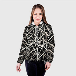 Куртка с капюшоном женская Белые хаотичные линии на чёрном фоне, цвет: 3D-белый — фото 2