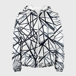 Куртка с капюшоном женская Чёрные хаотичные линии на белом фоне, цвет: 3D-белый