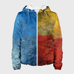 Куртка с капюшоном женская Синий жёлтый красный в крапинку, цвет: 3D-белый
