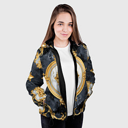 Куртка с капюшоном женская Классические узоры лакшери текстура, цвет: 3D-черный — фото 2