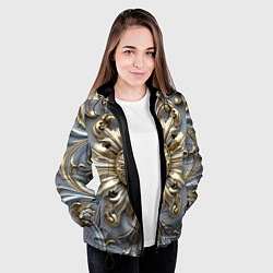 Куртка с капюшоном женская Классические узоры бело-золотые узоры, цвет: 3D-черный — фото 2