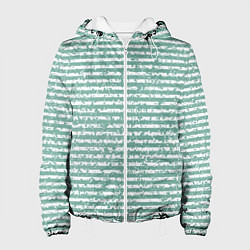 Куртка с капюшоном женская Бело-бирюзовый морской в полоску, цвет: 3D-белый