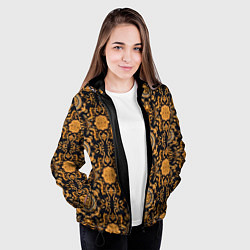 Куртка с капюшоном женская Золоте классические узоры паттерн из ткани, цвет: 3D-черный — фото 2