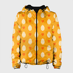 Куртка с капюшоном женская Оранжевый паттерн с яйцами и сердечками, цвет: 3D-черный
