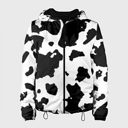 Куртка с капюшоном женская Черно белый коровий узор, цвет: 3D-черный