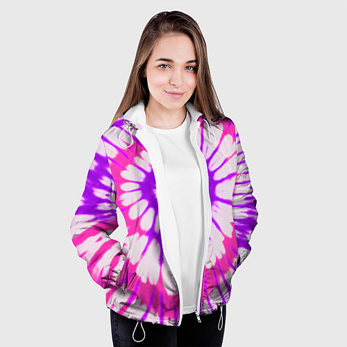 Женская куртка Тай дай розовый с фиолетовым / 3D-Белый – фото 3