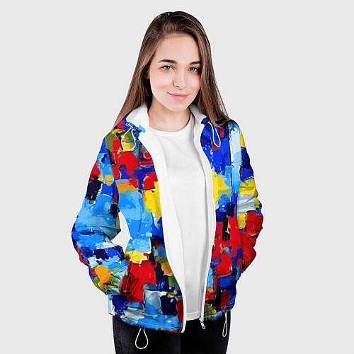 Женская куртка Смелые мазки яркой краски - нейросеть / 3D-Белый – фото 3