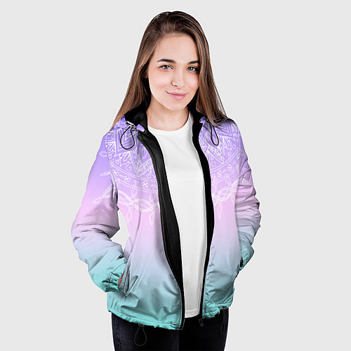 Женская куртка Розово-голубой градиент с узором мандала / 3D-Черный – фото 3