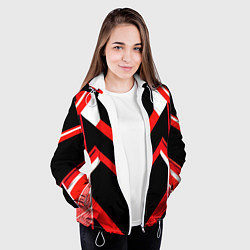 Куртка с капюшоном женская Красно-белые полосы и чёрный фон, цвет: 3D-белый — фото 2
