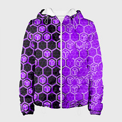 Куртка с капюшоном женская Техно-киберпанк шестиугольники фиолетовый и чёрный, цвет: 3D-белый