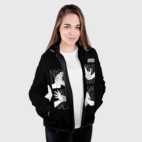 Женская куртка Айкидо - техника захвата кисти руки / 3D-Черный – фото 3