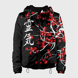 Куртка с капюшоном женская Цветы сакуры, цвет: 3D-черный