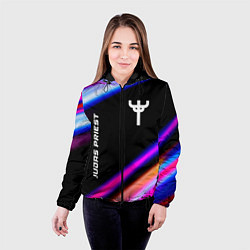 Куртка с капюшоном женская Judas Priest neon rock lights, цвет: 3D-черный — фото 2