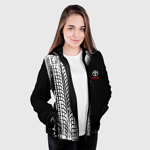 Женская куртка Тойота - следы от шин / 3D-Черный – фото 3