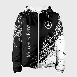Куртка с капюшоном женская Мерседес: следы от шин, цвет: 3D-белый
