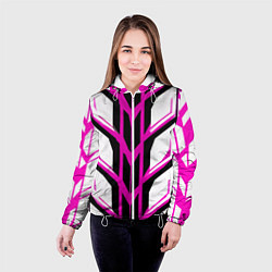 Куртка с капюшоном женская Чёрно-розовые полосы на белом фоне, цвет: 3D-белый — фото 2