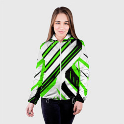 Куртка с капюшоном женская Чёрно-зелёные полосы на белом фоне, цвет: 3D-белый — фото 2