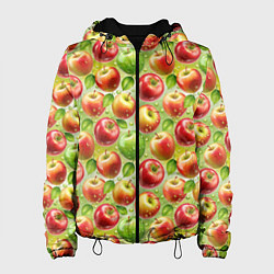 Куртка с капюшоном женская Натуральные яблоки паттерн, цвет: 3D-черный