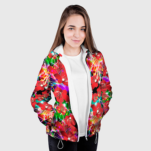 Женская куртка Пестрый цветочный узор / 3D-Белый – фото 3