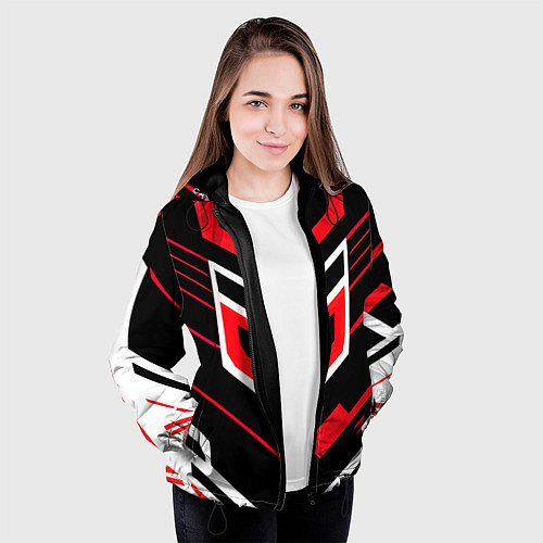 Женская куртка Полосы и красно-белый шестиугольник / 3D-Черный – фото 3