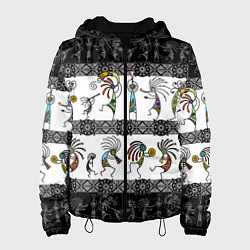 Куртка с капюшоном женская Кокопелли - боги индейцев хайда, цвет: 3D-черный