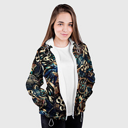 Куртка с капюшоном женская Викинг-череп ворон, руны и молот Тора, цвет: 3D-белый — фото 2