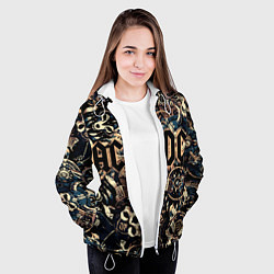 Куртка с капюшоном женская AC DC на фоне викингов рун воронов и черепов, цвет: 3D-белый — фото 2