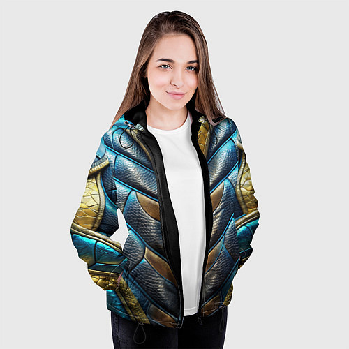 Женская куртка Объемная синяя текстурная кожа / 3D-Черный – фото 3