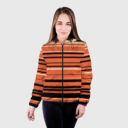 Куртка с капюшоном женская Оранжевый полосами, цвет: 3D-черный — фото 2