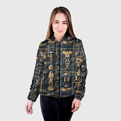 Куртка с капюшоном женская Символы Египта на дениме, цвет: 3D-черный — фото 2