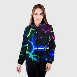 Куртка с капюшоном женская Микс из разломленных плит и неоновое свечения, цвет: 3D-черный — фото 2
