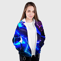 Куртка с капюшоном женская Микс разломленных плит и неоновое свечения, цвет: 3D-белый — фото 2