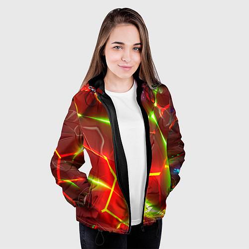 Женская куртка Неоновые красные плиты с ярким светом / 3D-Черный – фото 3