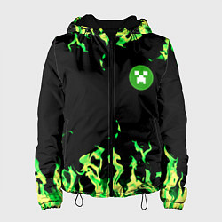 Куртка с капюшоном женская Minecraft green flame, цвет: 3D-черный