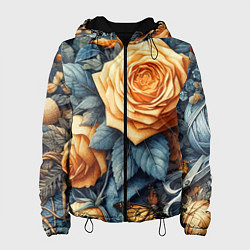 Куртка с капюшоном женская Композиция из всякой всячины с розой - нейросеть, цвет: 3D-черный