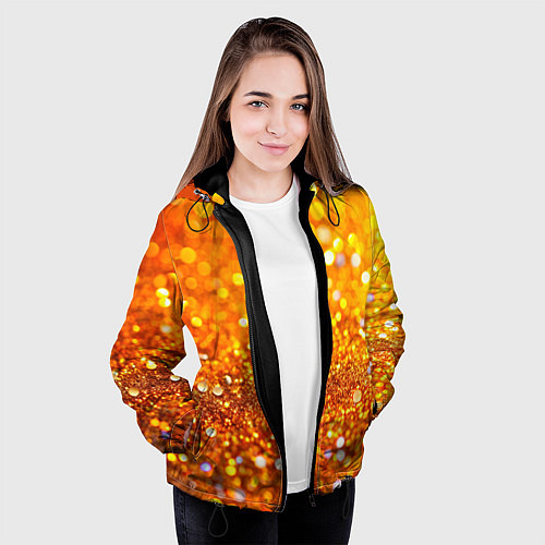 Женская куртка Оранжевые и желтые блестяшки боке / 3D-Черный – фото 3