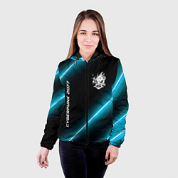 Куртка с капюшоном женская Cyberpunk 2077 неоновые лампы, цвет: 3D-черный — фото 2