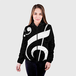 Куртка с капюшоном женская Скрипичный и басовый ключи - белые на чёрном, цвет: 3D-черный — фото 2