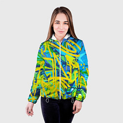 Куртка с капюшоном женская Желто-зеленое граффити, цвет: 3D-белый — фото 2