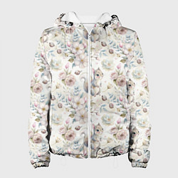 Куртка с капюшоном женская Нежная белочка в цветах, цвет: 3D-белый
