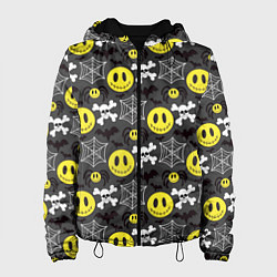 Куртка с капюшоном женская Смайлик хэллоуин, цвет: 3D-черный